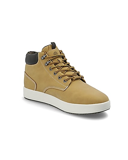 360 degree animation of product Light brown mid top trainers frame-18
