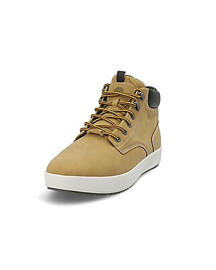 360 degree animation of product Light brown mid top trainers frame-23
