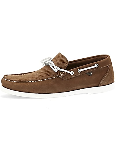 360 degree animation of product Light brown suede boat shoes frame-2