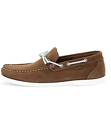 360 degree animation of product Light brown suede boat shoes frame-3
