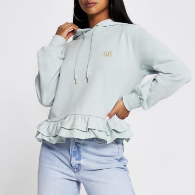  Light  green  Poplin Frill Hoodie  River Island