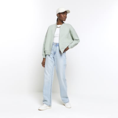 Light Green zip up bomber sweatshirt River Island