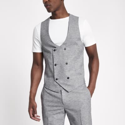 Light grey double breasted suit waistcoat