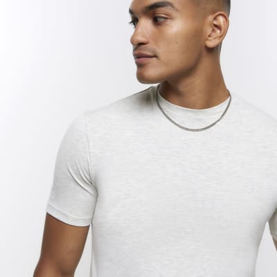 Light grey muscle fit tshirt River Island