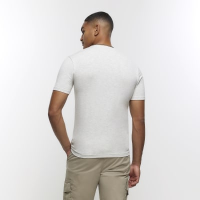 Light grey muscle fit tshirt River Island