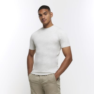Light grey muscle fit tshirt River Island