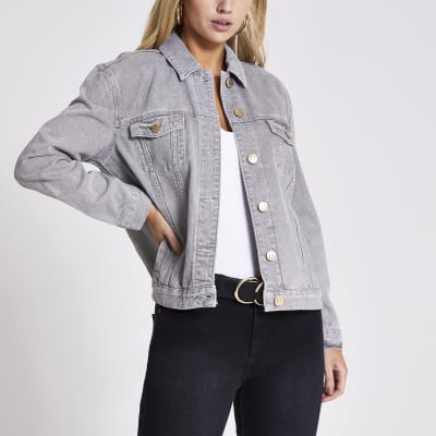 Light grey oversized denim jacket | River Island