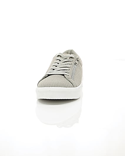 360 degree animation of product Light grey perforated zip lace-up trainers frame-3