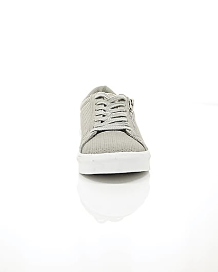 360 degree animation of product Light grey perforated zip lace-up trainers frame-4