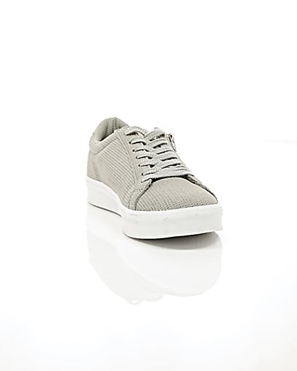 360 degree animation of product Light grey perforated zip lace-up trainers frame-5