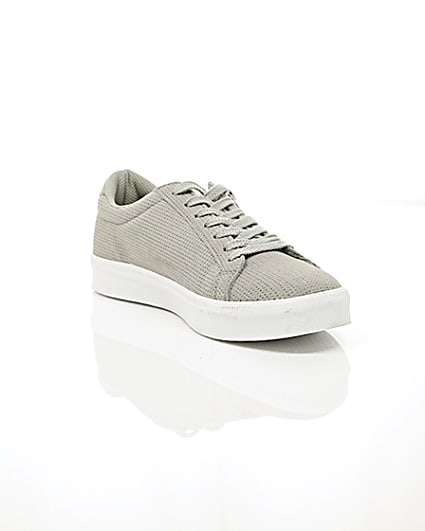 360 degree animation of product Light grey perforated zip lace-up trainers frame-6