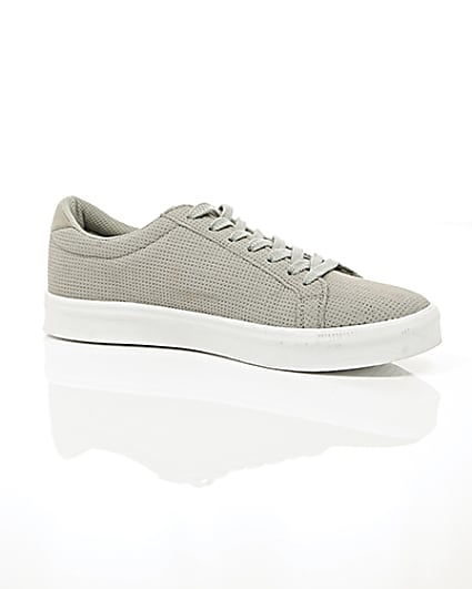 360 degree animation of product Light grey perforated zip lace-up trainers frame-8