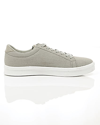 360 degree animation of product Light grey perforated zip lace-up trainers frame-10