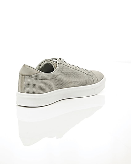 360 degree animation of product Light grey perforated zip lace-up trainers frame-13