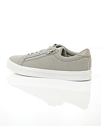 360 degree animation of product Light grey perforated zip lace-up trainers frame-20
