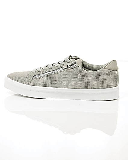 360 degree animation of product Light grey perforated zip lace-up trainers frame-21