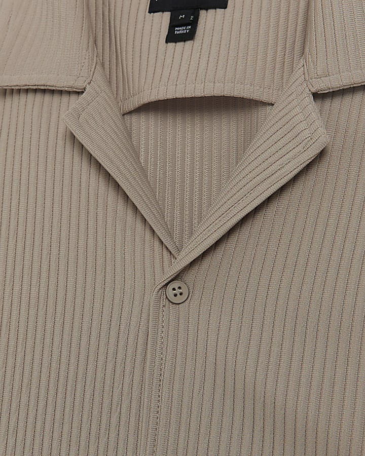 Light grey regular fit revere plisse shirt