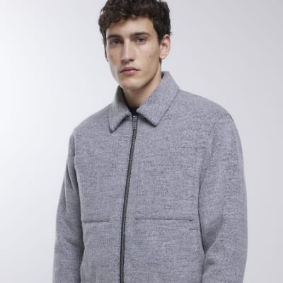 Light grey regular fit wool blend jacket