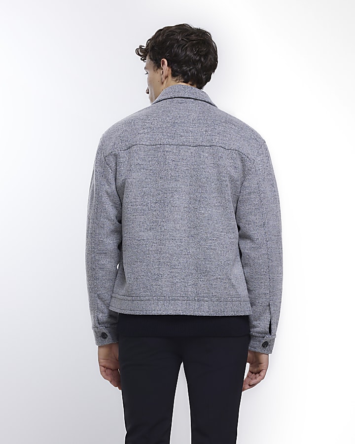 Light grey regular fit wool blend jacket