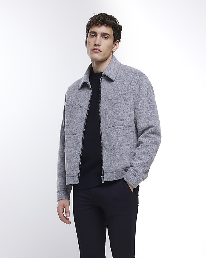 Light grey regular fit wool blend jacket