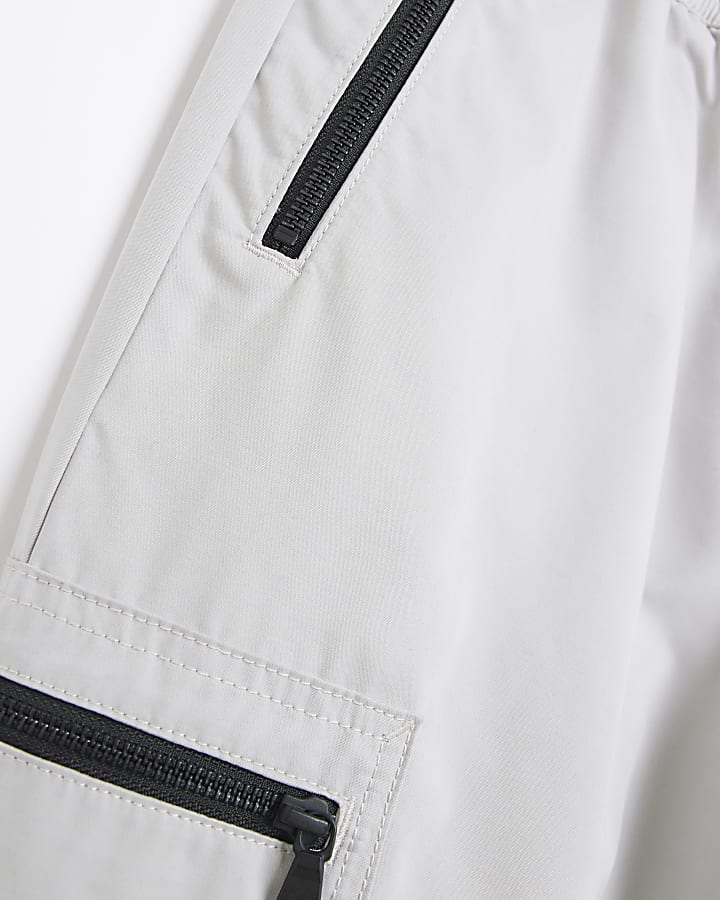 Light grey regular fit zip cargo trousers