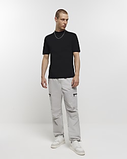 Light grey regular fit zip cargo trousers