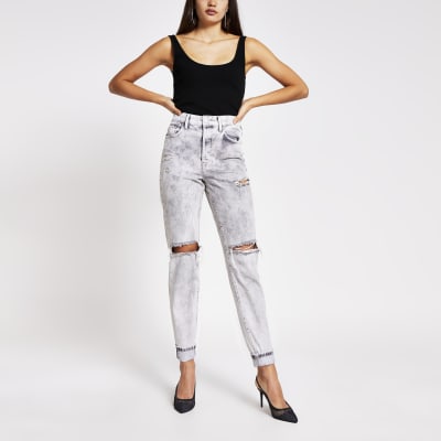 Light grey rip Carrie high rise Mom jeans