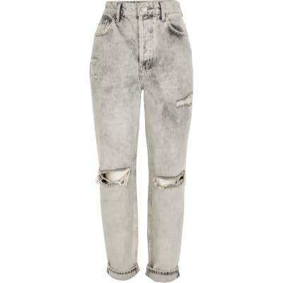 Light grey rip Carrie high rise Mom jeans