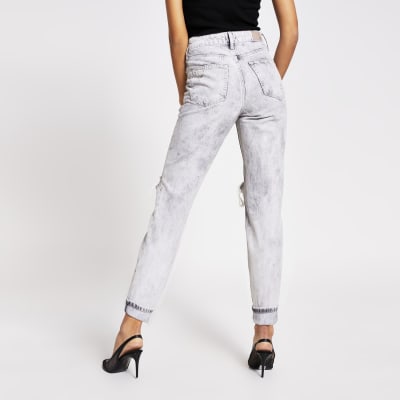 Light grey rip Carrie high rise Mom jeans