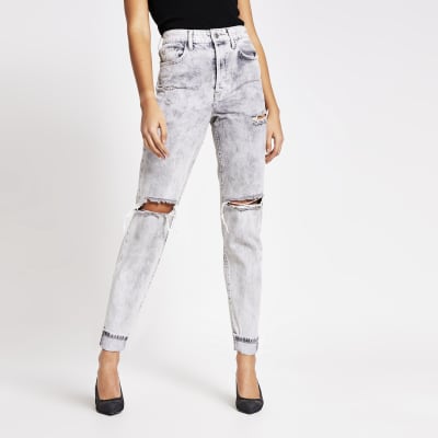 ripped high rise mom jeans