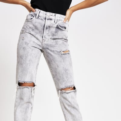 Light grey rip Carrie high rise Mom jeans