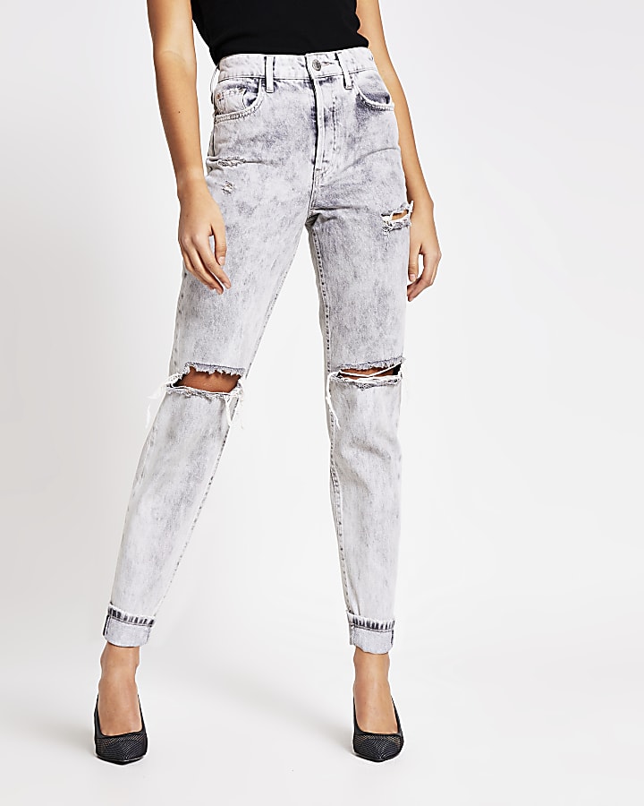 Light grey rip Carrie high waisted Mom jeans