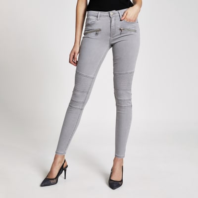 grey skinny biker jeans