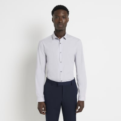 Light grey slim fit long sleeve shirt | River Island