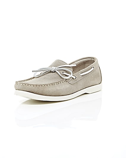 360 degree animation of product Light grey suede boat shoes frame-1