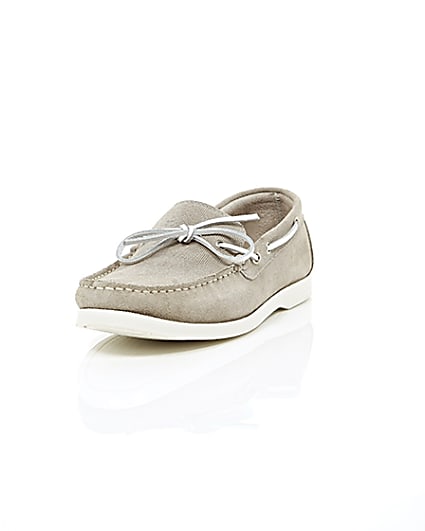 360 degree animation of product Light grey suede boat shoes frame-2