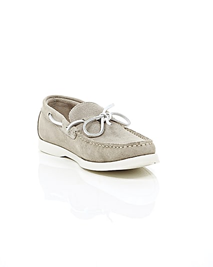 360 degree animation of product Light grey suede boat shoes frame-6