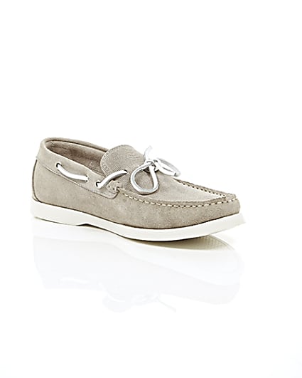 360 degree animation of product Light grey suede boat shoes frame-7