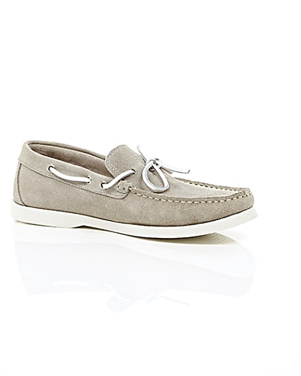 360 degree animation of product Light grey suede boat shoes frame-8
