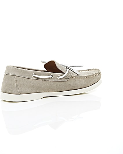 360 degree animation of product Light grey suede boat shoes frame-12