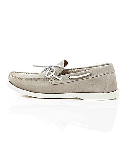 360 degree animation of product Light grey suede boat shoes frame-21