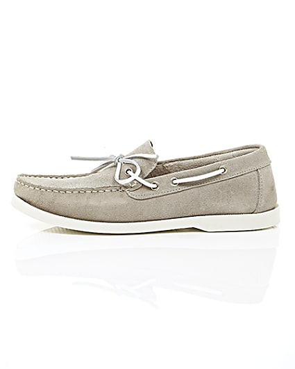 360 degree animation of product Light grey suede boat shoes frame-22