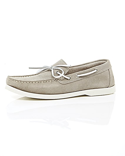 360 degree animation of product Light grey suede boat shoes frame-23