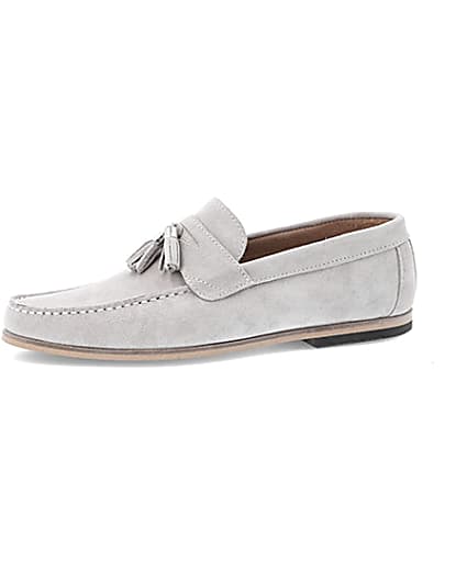 360 degree animation of product Light grey suede tassel loafers frame-2