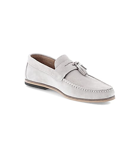 360 degree animation of product Light grey suede tassel loafers frame-18