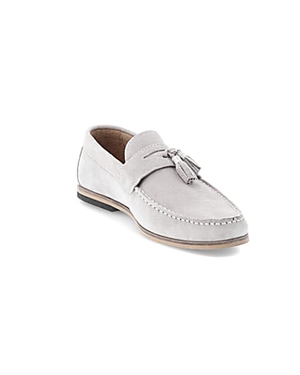 360 degree animation of product Light grey suede tassel loafers frame-19