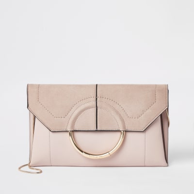 Light pink circle front envelope clutch bag
