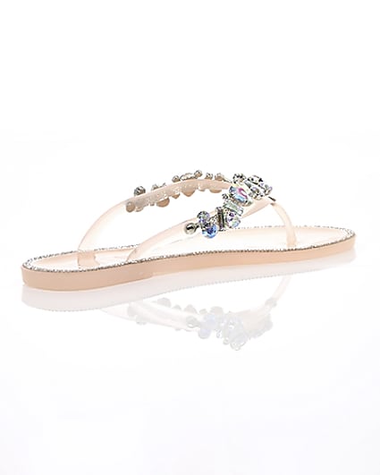 360 degree animation of product Light pink gem embellished jelly flip flops frame-12