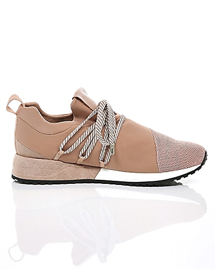 360 degree animation of product Light pink lace-up runner trainers frame-9