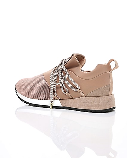360 degree animation of product Light pink lace-up runner trainers frame-19